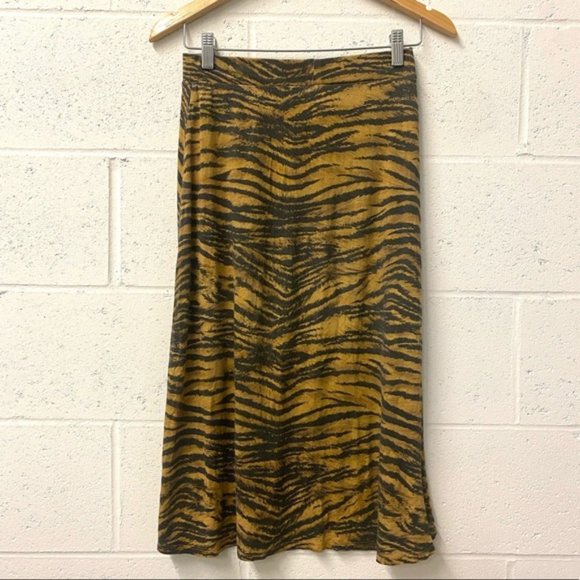 H&M Skirts H M Tan High Waist Tiger Animal Print Midi Skirt Poshmark